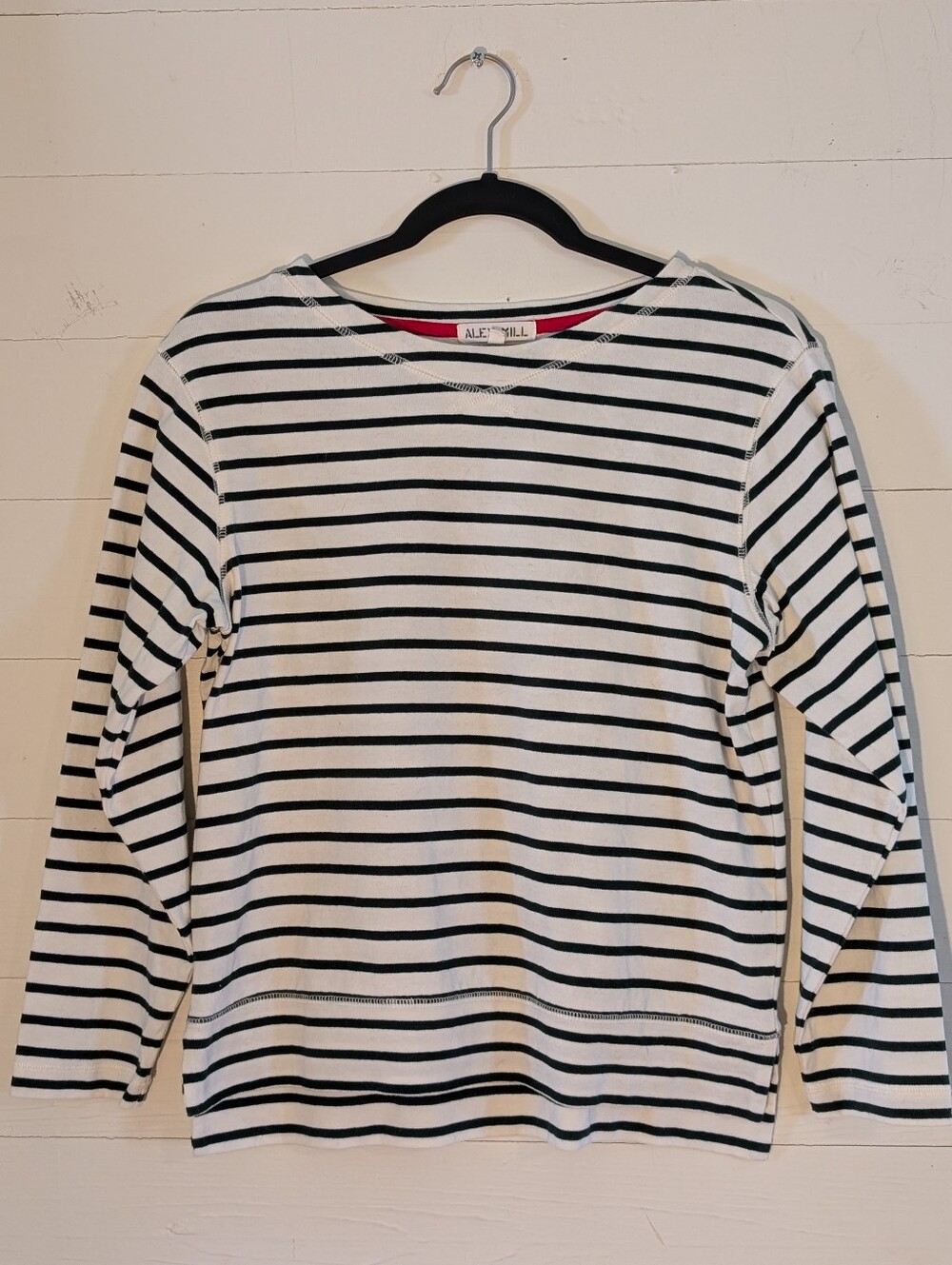 Alex Mill Bateau Striped Long Sleeve Tee - Dark Green And White Striped Shirt